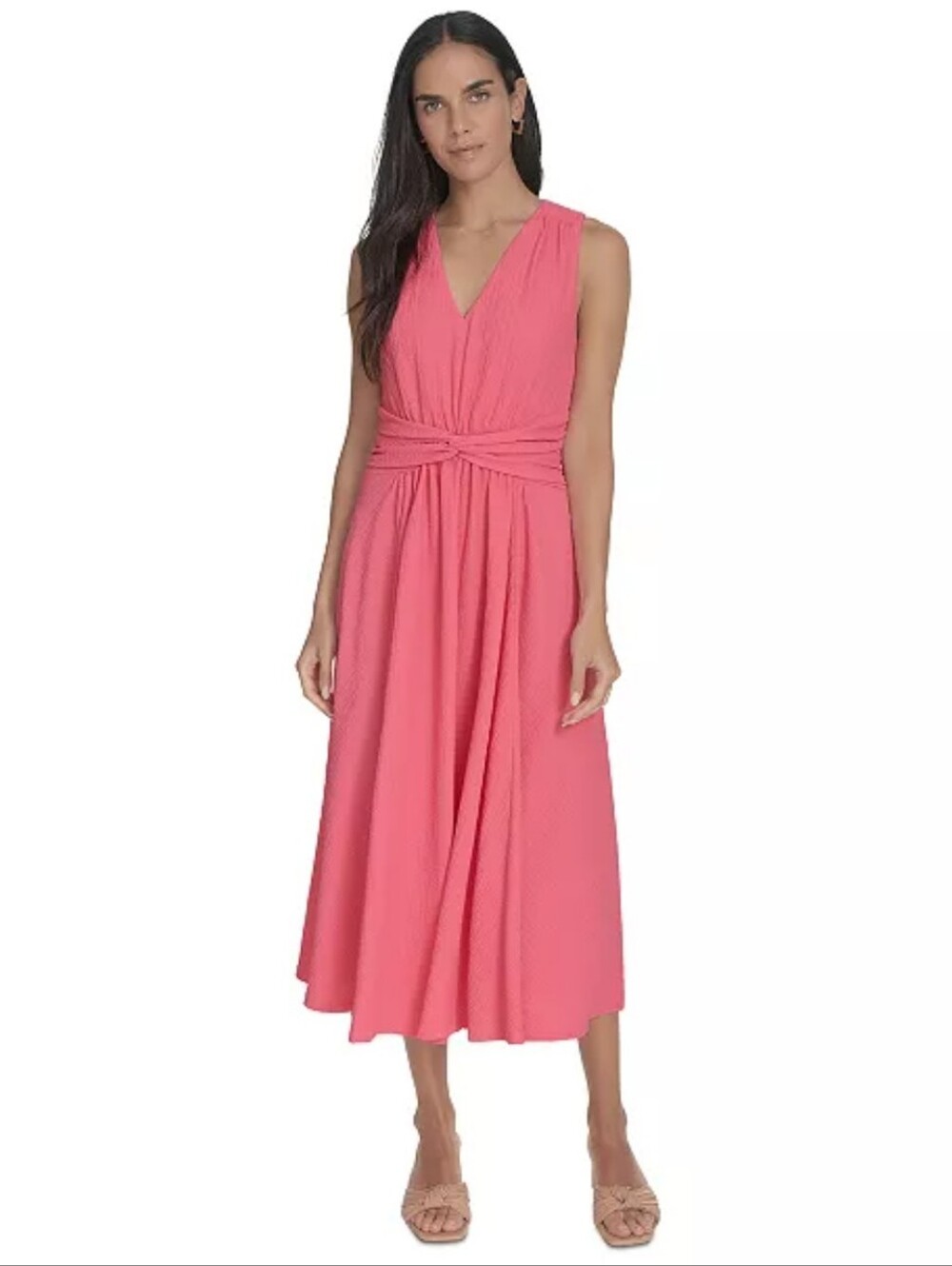 Calvin Klein NWT Pink Tie Waist Sleeveless Midi Dress Size 10 $149 Cocktail